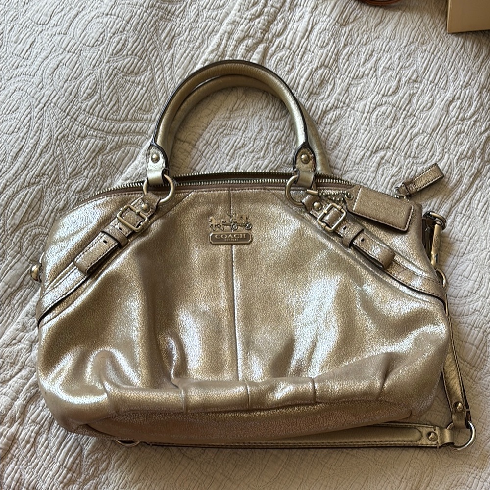 Coach Gold Satchel with Elegant Ruched Design
